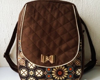 Sac à Dos en suédine marron et coton motifs floraux colorés!