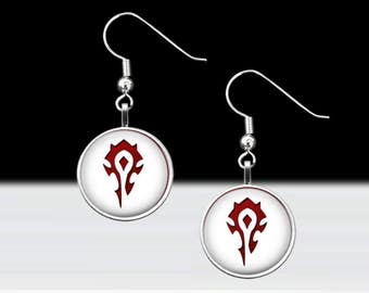 Horde Dangle Earrings - World of Warcraft Jewelry - Gamer Girl Gift - Pierced Ears Jewelry - 16mm or 5/8" Charm on 18mm Fish Hook