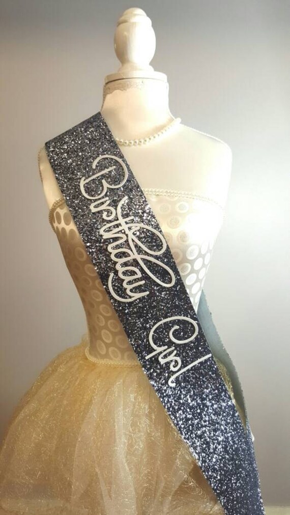 Birthday Sash Birthday Girl silver glitter handmade by NoraKatie
