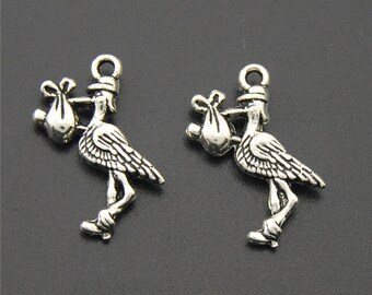 30pcs Antique Silver Big Hole Ostrich Charms Pendant A2222