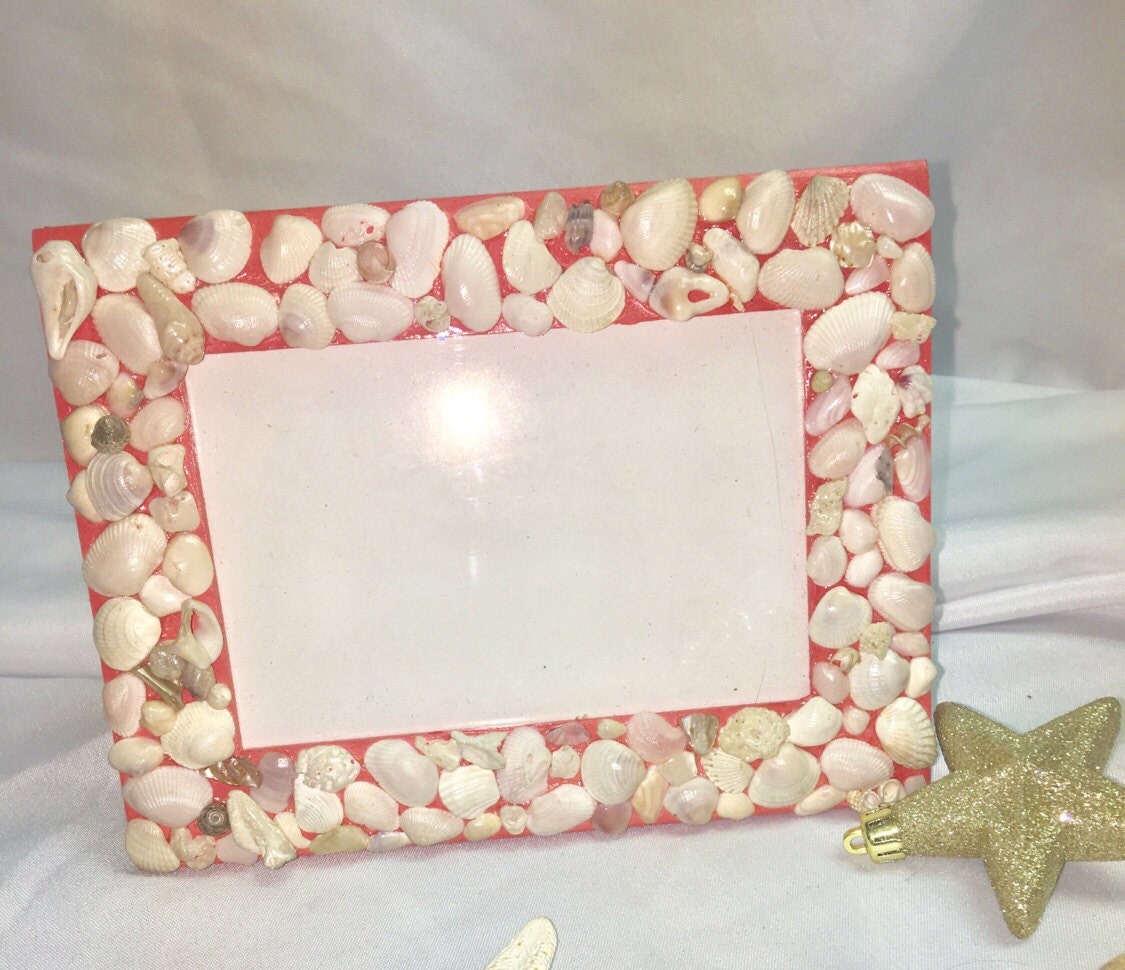 Coral decor Seashell picture frame 4 by 6 frames by ShellHunter