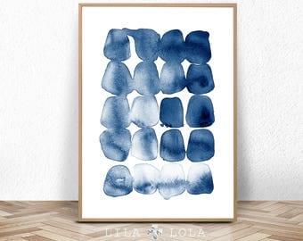 Abstract Print, Watercolour Wall Art, Modern Minimalist Painting, Navy Blue, Brush Stroke, Printable Digital Download, Large Poster, Ink