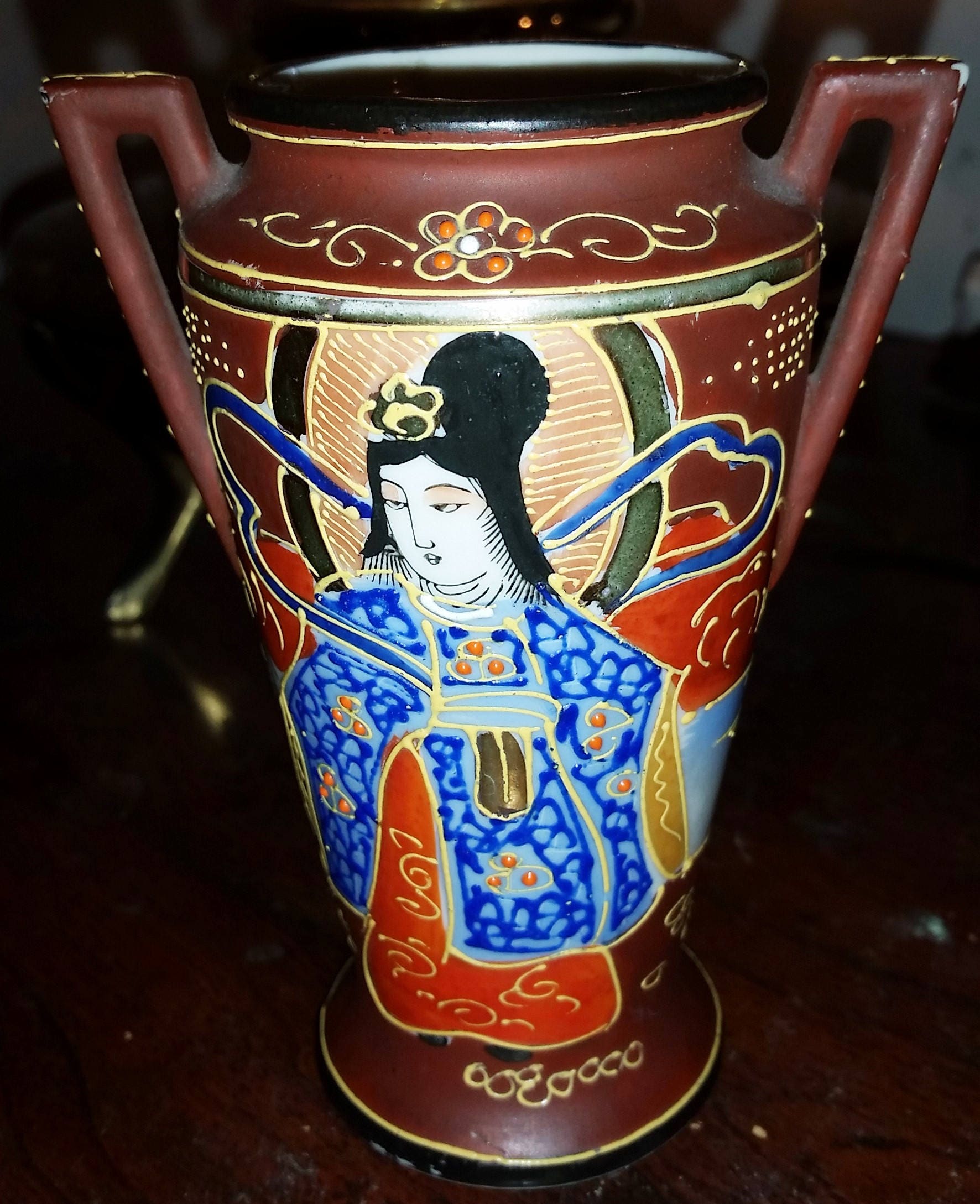 Rare Small Satsuma Brown Vase with Square Handles Small