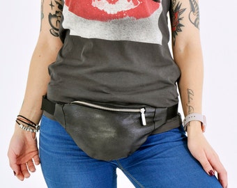 Black Leather Waist bag money belt hip bag belt bag fanny pack, genuine suede bum bag, festival bag, gift for her