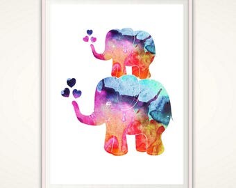 Elephant Wall Print - Elephant Nursery Art, Baby Elephant Print, Watercolor Elephant, PRINTABLE Art, Nursery Poster, Animal Decor, Girl