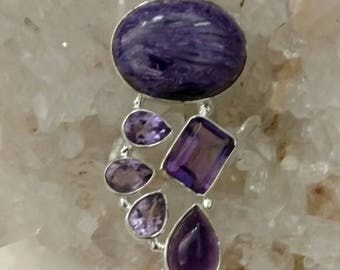 Charoite and Amethyst Pendant Necklace