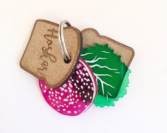 Sandwich custom dog tag - Slice of bread, salami and lettuce - wood and plexiglass - Custom Pet ID Tags Laser Cut dog Tag