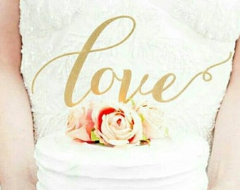 Gold Glitter Calligraphy "Love" Cake Topper - Great for Wedding, Valentines Day ,Birthday Party, Baby Shower, Anniversary Cake Decorations
