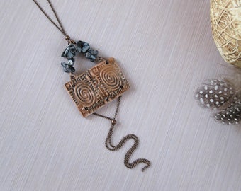 Boho gifts for mom from son Ceramic jewelry Ceramic necklace Boho long necklace Ancient Greek jewelry history lover gift Mythology necklace