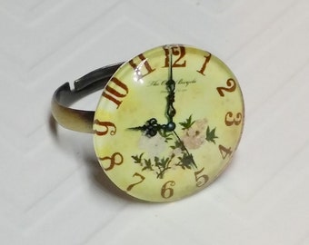 Clock Ring, Adjustable Vintage Brass band.