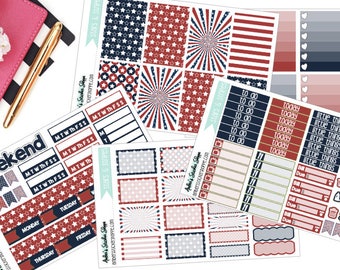 Stars & Stripes Fourth of July Weekly Kit for Happy Planner Planner Stickers