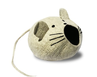 Cat Cave in Cute Mouse Design (XL) complete with Long Mouse Tail for Chewing and Floppy Ears for Kitty to Grab and Play. Great Cat Accessory