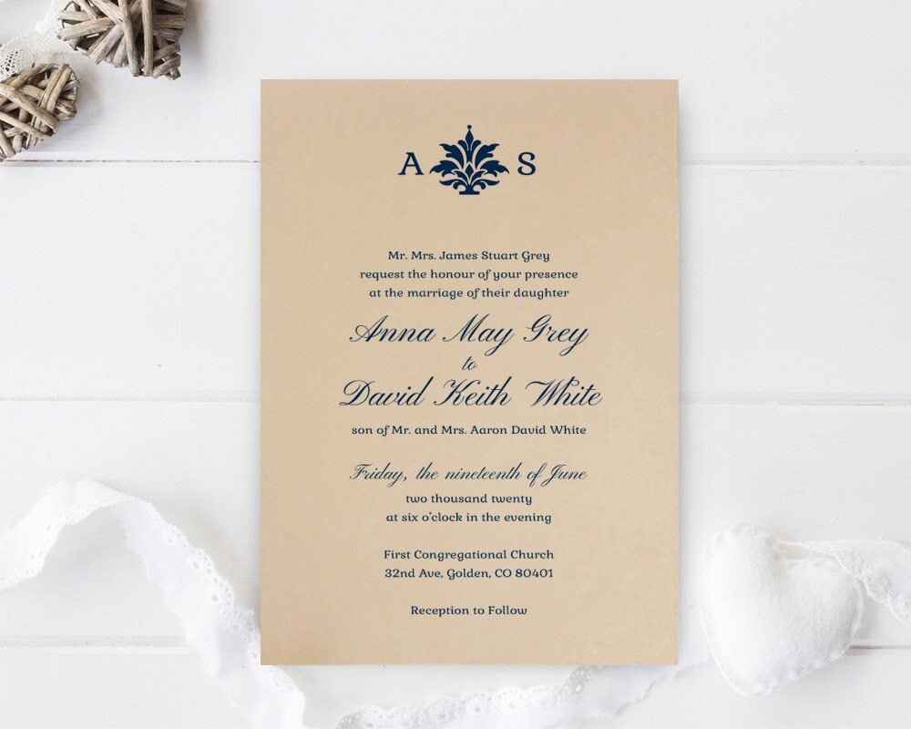 Brown paper wedding invitations / Damask wedding invites