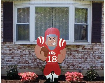yard football wooden sign player painted