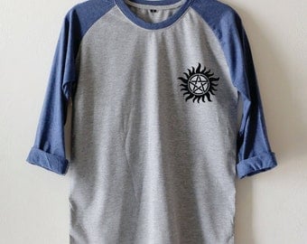 Anti-Possession shirt Supernatural Small Pic Unisex tumblr women&men Baseball shirt Longsleeve t-shirts size M36'' L40'' XL44''