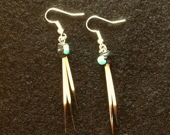 Porcupine Quill Earrings, Sinew Wrapped and Beaded