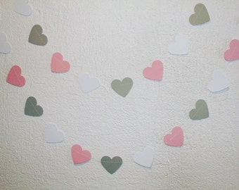 Pink Grey Paper Heart Garland/ Birthday garland/ Wedding GARLAND/ Party décor/Bridal Shower Décor/
