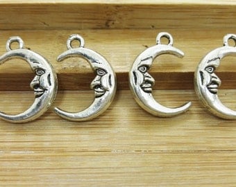 60pcs Double Sided Half Moon Charms, Half Moon Pendants , Antique Silver Charms , Pendants, findings, DIY supplies ,Jewelry Supply