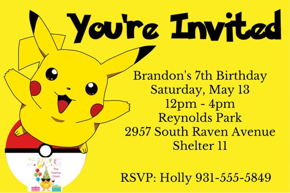 Pikachu Party Invitations