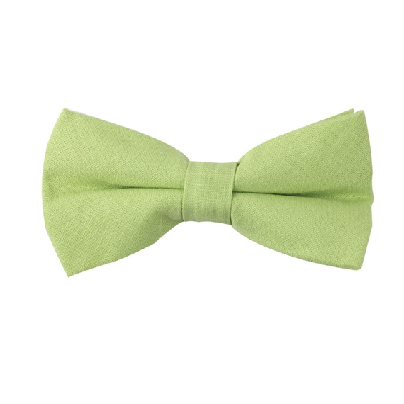 Light Green Bow Tie Linen & Cotton Bow Tie Mens Bow Tie