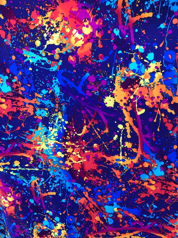 Splatter Paint on Blue Spandex Fabric Four way Strech Fabric by the