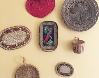 Unique set of 7, Wall haning baskets Boho Decor. free Shipping