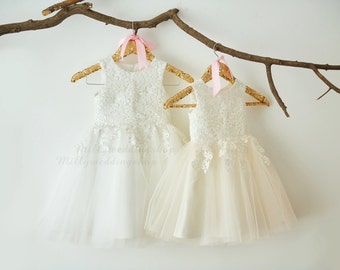 Ivory Lace Ivory Tulle Flower Girl Dress Wedding Bridesmaid Dress M0052