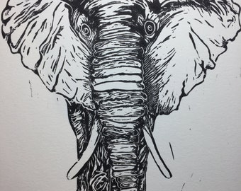 Elephant linocut | Etsy