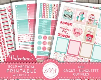 February Planner Stickers for Erin Condren Planner, Valentines Planner Stickers, Weekly Planner Kit, Vertical Planner Kit, Digital, VS124