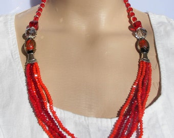 Fire Flower - Long Beaded Necklace / Seed Bead Necklace