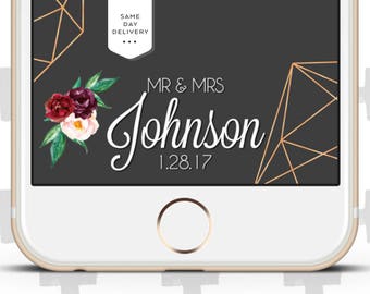 Custom Snapchat Filter for Weddings and Events. Berry Color Flowers and Geometric shapes!