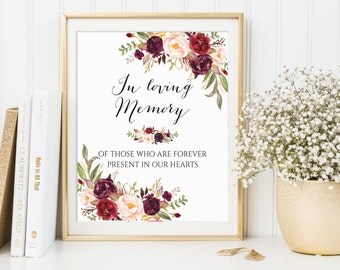 In Loving memory, In Loving Memory Wedding Sign, Memorial Sign, Memorial Table Sign, Remembrance Sign, Memory Sign, Marsala Memory Sign