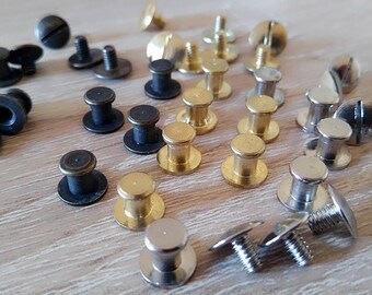 2/ 5 / 10 or 20 set of 6,7mm. Flat Head Button Stud Screwback Stud Solid brass Sam Browne / button Studs & Screws Leather Craft 3 colors