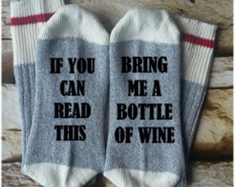 wine socks, bring me wine, gifts for her, Wine drinker gift, Birthday gift, mommy sock, socks for mom, if you can read this, teacher gift