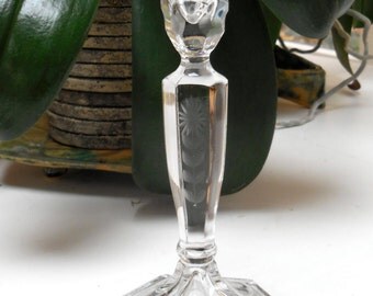Pressed Glass and Etched Candlestick Holder