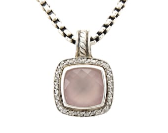 David Yurman Albion Rose Quartz Diamonds Pendant Necklace