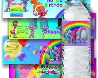 Trolls Inspired Water Bottle Label Trolls Bottle Label Trolls Water Bottle Label Trolls Birthday Party Trolls Party Supplies Trolls Label