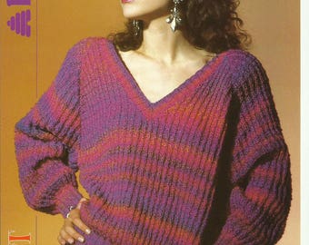 Ladies V Neck Raglan Sweater Knitting Pattern.
