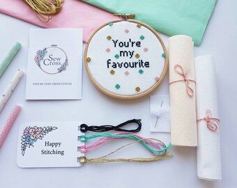 Modern Cross Stitch Kit - You're My Favourite - Funny Cross Stitch - Cross Stitch Kit - Cross Stitch - Needlepoint Kit - Valentine Gift