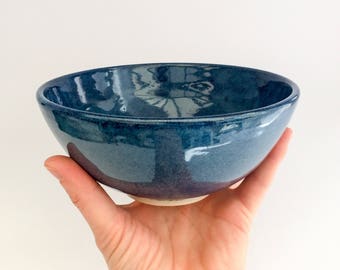 Blue Ceramic Bowl, Pottery Bowl, wheel-thrown stoneware, UK studio pottery, artisan, 16.5 cm (6.4") dia x 7.5 cm (3") H