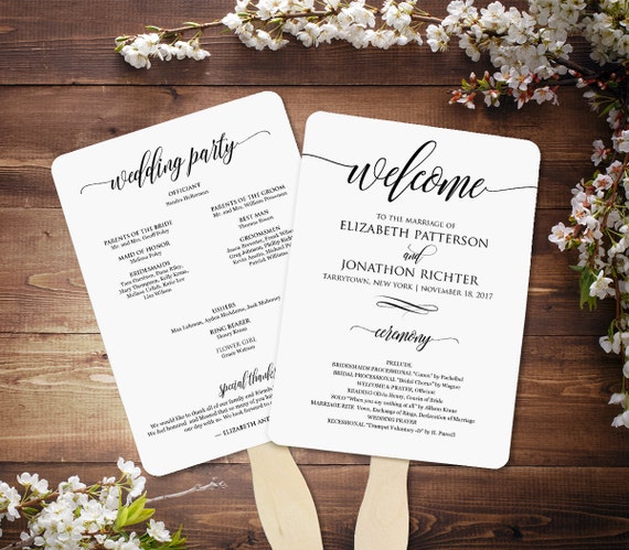 Wedding Fan Program Printable Fan Program Order of Service