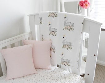 Minky Baby Blanket. Swan Baby Blanket. Swan Blanket. Floral Baby Blanket. Baby Girl Blanket. Pink Baby Blanket. Nursery Decor. Pram Blanket