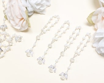 24 Mini Rosary Favors Baptism Favors - Angel Mini Rosaries - Bautizo Comunion Christening Rosario Recuerdos