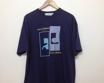 Courreges Paris T-Shirt 90s Courreges Homme Paris Big Logo Designer T-Shirt Navy Blue Size M