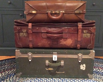 Reserve for Scarlett Large vintage leather suitcase from 1940