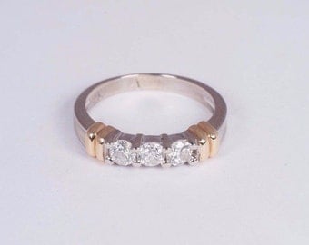 14K Yellow and White Gold 3 Stone Diamond Ring 2/3 ct. tw., size 8
