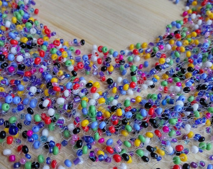 Multicolor colorful airy necklace cobweb crocheted beadwork multistrand statement casual gentle unusual gift for her all colors overseason