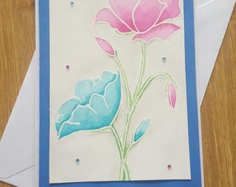 Handmade Flower card- Thank you card, Birthday card, Blank card, Watercolour card