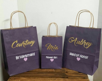 Personalized Gift Bag, Bridesmaid Gift Bag, Party Favor, Bridal Shower Favor, Bachelorette Party, Purple Gift Bag, Business Logo Bag