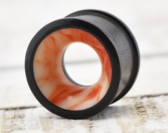 3-30mm Orange-White Gauge Flesh Tunnel Wood Plug Orange white Organic Piercing jewelry handmade gauge plugs